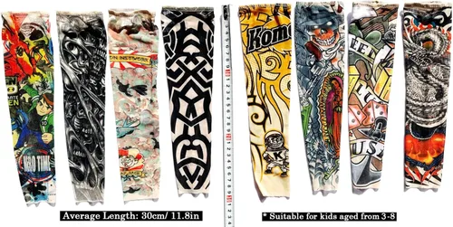 Miniatura 5 de Mangas de brazo de tatuaje falso a granel, 8 piezas de protección solar temporal para niños pequeños y grandes