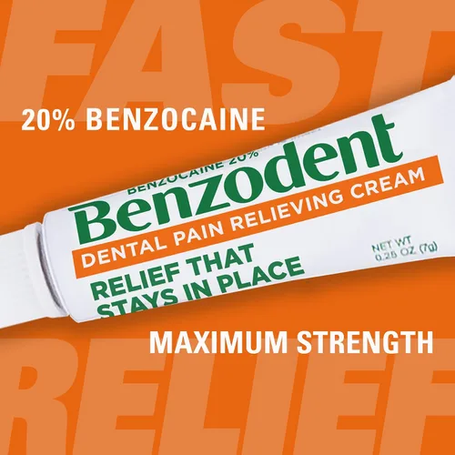 Miniatura 4 de Benzodent Crema para aliviar el dolor dental y oral de máxima fuerza para dentaduras, llagas bucales y aparatos ortopédicos, anestésico tópico