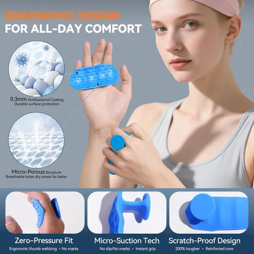 Miniatura 5 de Paquete de 2 agarres de entrenamiento, (300% fricción mejorada) guantes de goma para levantamiento de pesas con bolsa de gimnasio para hombres