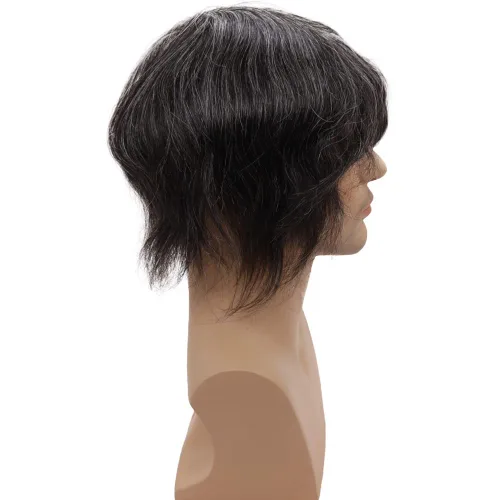 Miniatura 7 de Toupee para hombre, unidad de tejido de cabello humano virgen europeo, sistema de repuesto de poliuretano de encaje único, postizo para hombres