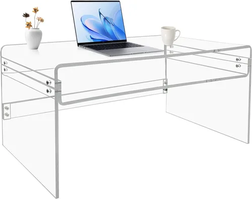 Miniatura 12 de Premium Mesa de Café de Acrílico de 32", Mesa de Café de Lucite Transparente para Sala de Estar, Mesa Central de Plexiglás Rectangular con Cascada