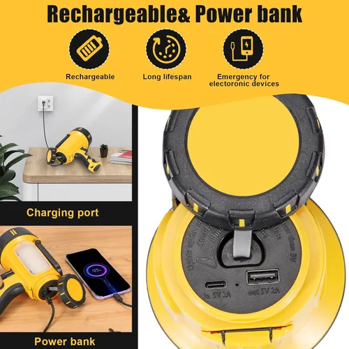 Miniatura 6 de Foco Recargable Súper Brillante de Mano, Linterna LED Recargable Táctica de Búsqueda con Salida USB, 6 Modos de Luz, Luz de Camping (Gris)