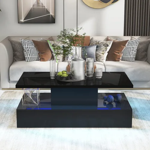 Miniatura 3 de Quarte Mesa de centro de estilo moderno de 2 niveles con iluminación LED de 16 colores, mesa de cóctel con control remoto y gran lugar