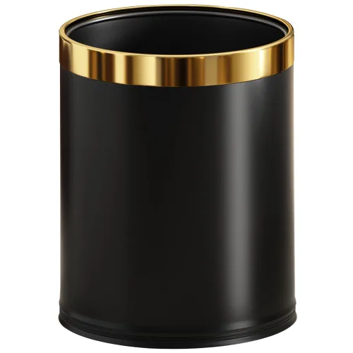 Miniatura 8 de 14L/3.7GAL Papelera negra y dorada, papelera de oficina con tapa abierta, papelera de metal, papelera dorada sin tapa para oficina, hotel, tienda