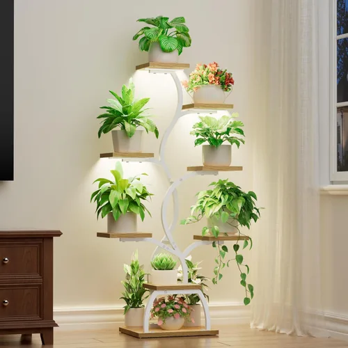 Miniatura 12 de EVAWOO Soporte para plantas de interior con luz de crecimiento, estante para plantas de 8 niveles para interiores, soporte de esquina para plantas