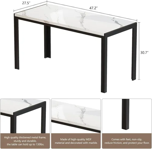 Miniatura 5 de Recaceik Juego de mesa de comedor para 4, mesa de cocina y sillas para 4, mesa de comedor de mármol sintético con 2 bancos, mesa de comedor que