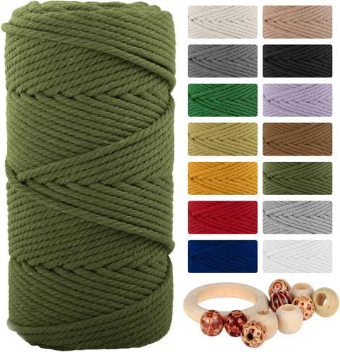 Cordón de algodón macramé de 5 mm x 109 yardas, 4 hebras, Munzong, natural, hecho a mano, verde oscuro, 4 cuerdas de algodón trenzadas para colgar