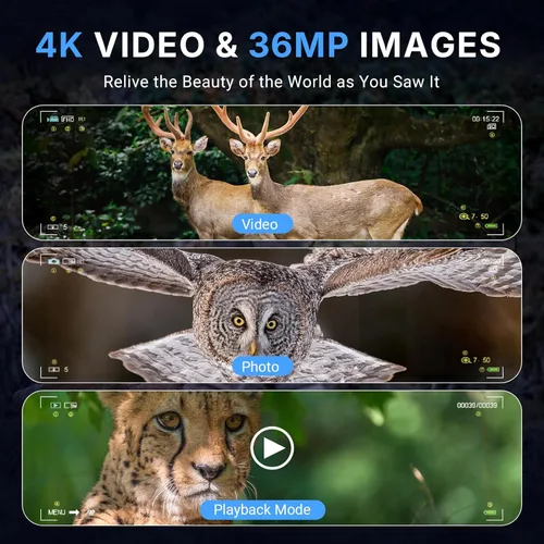 Miniatura 3 de Gafas de visión nocturna, prismáticos de visión nocturna 4K para adultos, foto de 36 MP, batería recargable de 5000 mAh, rango de 1300 pies, zoom