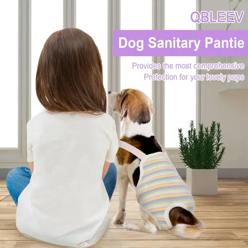 Miniatura 5 de QBLEEV Pañales para perras, bragas sanitarias lavables con tirantes ajustables, pañales reutilizables para cachorros, lindas bragas de período