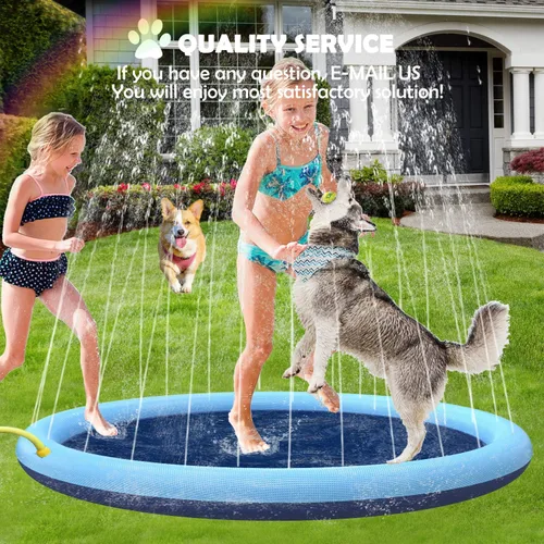 Miniatura 7 de Almohadilla de aspersor para perros y niños, piscina gruesa de 59 pulgadas con aspersor, tapete de agua para jugar al aire libre, juguetes