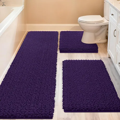 Miniatura 75 de ACCUMTEK - Juego de 2 alfombras de baño de lujo en color beige de 32"x20"+24"x17", alfombras de baño ultra suaves y gruesas absorbentes, alfombra