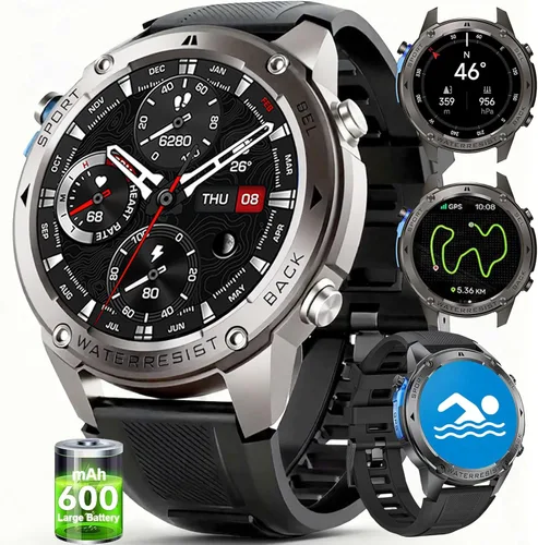 Miniatura 9 de Reloj inteligente con GPS para hombre, reloj inteligente militar resistente, brújula, resistente al agua hasta 164.0 ft, batería grande de 500 mAh