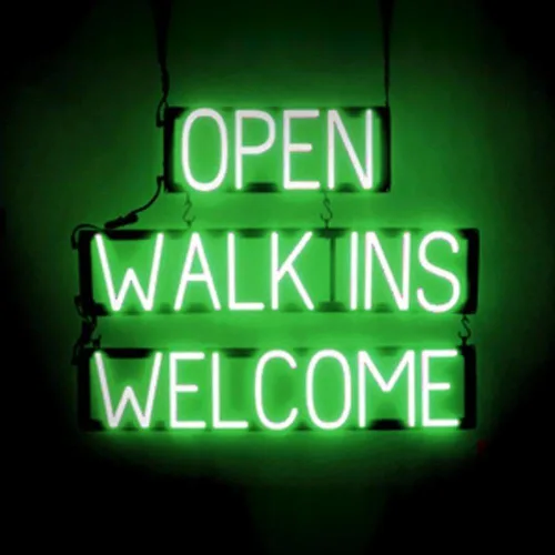 Miniatura 25 de SpellBrite Letrero con texto en inglés "WALK INS WELCOME", con aspecto de neón, fuente de luz LED azul, 29.8 x 15.0 pulgadas