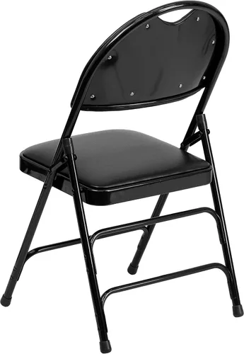 Miniatura 5 de Flash Furniture HERCULES Series Ultra Premium Triple Braced Black Vinyl Metal Silla plegable con asa fácil de transportar Marco negro de vinilo.