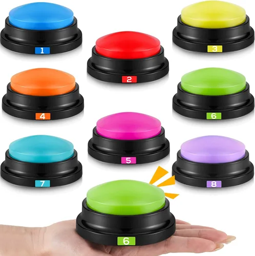 Xuhal 8 piezas de botones zumbadores de grabación para juegos de trivia con zumbadores de respuesta grabables de números para entrenamiento de Color