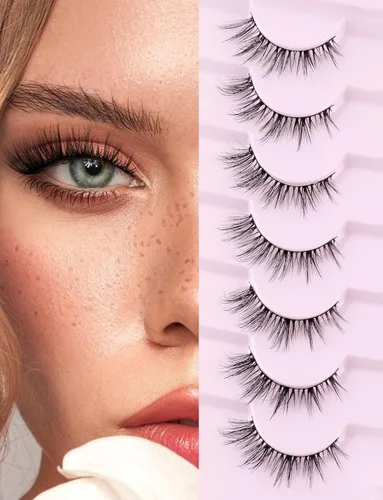 Pestañas de ojo de gato, pestañas Wispy, pestañas de manga, aspecto natural, pestañas falsas Wispy de 15 mm, pestañas postizas con volumen 3D,
