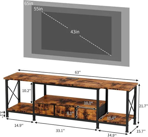 Miniatura 2 de YGEOMER Soporte de TV para centro de entretenimiento de TV de 75 pulgadas con tomas de corriente, mesa consola de TV profunda con cajones de tela