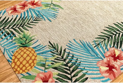 Miniatura 9 de Liora Manne Ravella - Alfombra duradera para interiores y exteriores, estabilizada a mano con rayos UV, tropical neutro, 5 pies x 7 pies 6 pulgadas