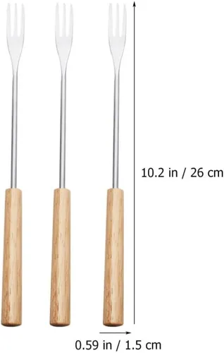 Miniatura 6 de CALLARON 12 tenedores para fondue de acero inoxidable, mango de madera, tenedor de chocolate, herramientas de fondue de queso, tenedores de fondue