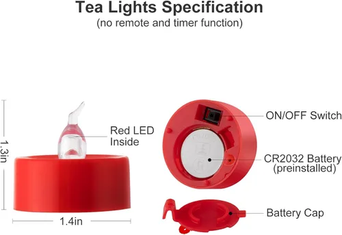 Miniatura 6 de Paquete de 24 velas de té con llama parpadeante roja (fuente de luz LED roja), velas que funcionan con pilas para Navidad, boda, fiesta, día de San