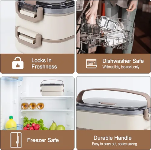 Miniatura 8 de Caja Bento de acero inoxidable para adultos y niños, lonchera japonesa a prueba de fugas, recipientes divididos para alimentos y comidas, juego