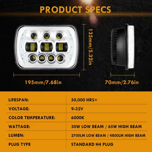 Miniatura 6 de Auxbeam Faro LED de 5 x 7 de haz alto y bajo, 85 W, 7 x 6 pulgadas, con ojos en ángulo DRL, aprobado por DOT, H6054 para Jeep Wrangler Cherokee XJ