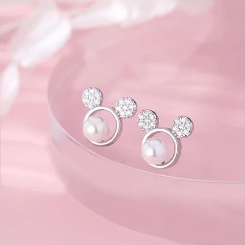 Miniatura 5 de SLUYNZ Aretes de plata de ley 925 con circonita cúbica brillante de ratón, para mujeres, adolescentes y niñas, bonitos aretes de ratón, Circonia