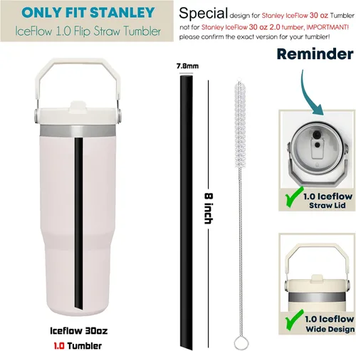 Miniatura 2 de ALINK Pajitas de repuesto para vaso Stanley IceFlow de 30 onzas, paquete de 6 popotes reutilizables de plástico negro compatibles con vaso IceFlow