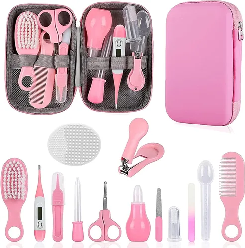 Kit de aseo para bebé, juego de cuidado de seguridad para bebés con cepillo de pelo, peine, cortaúñas, aspirador nasal, kit de artículos esenciales