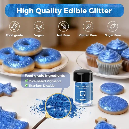Miniatura 7 de CRPTHE Polvo de Polvo de Lustre Azul Comestible 5g, Purpurina Comestible para Bebidas, Polvo de Purpurina de Grado Alimenticio para Cócteles