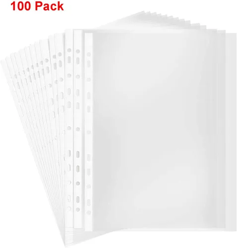 Miniatura 3 de Bolsillo perforado A4, protectores de hojas, 100 páginas, protectores de hojas transparentes para carpetas, protectores de páginas de plástico