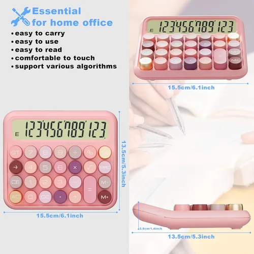 Miniatura 2 de DECKLIT Calculadora de escritorio con batería, pantalla LCD extra grande de 12 dígitos, botones grandes fáciles de presionar, pantalla de Rosa