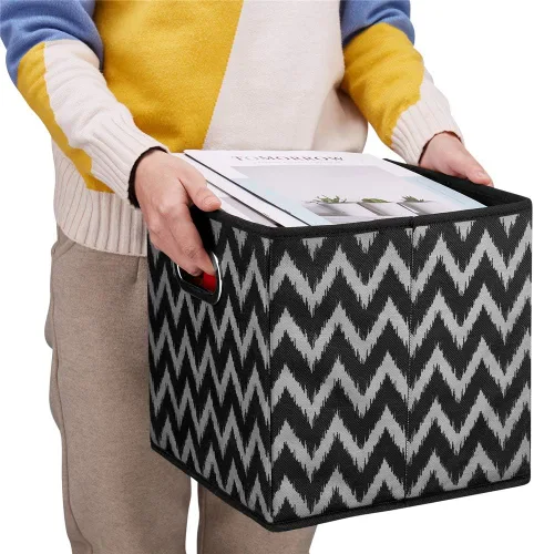 Miniatura 2 de Contenedores de almacenamiento de cubo plegable Cajas de almacenamiento de tela con inserciones de chevron Cajas de almacenamiento de tela plegables