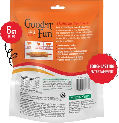 Miniatura 7 de Good 'n' Fun Rolls - Golosina para perros de larga duración, para perros grandes, con proteínas reales, piel de res y pollo premium, apoya la salud