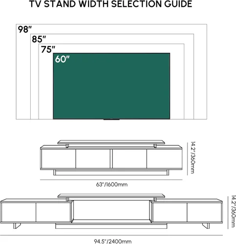 Miniatura 2 de Homary - Soporte extensible para sala de estar, consola multimedia para televisores de 65 a 85 pulgadas (negro)