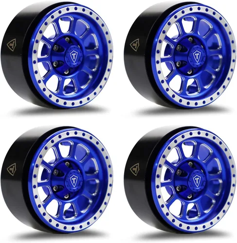 Treal 1.9 Ruedas Beadlock de aluminio CNC para crawler RC de alta resistencia, juego de 4 piezas - para 1:10 TRX-4 Axial SCX10 II SCX10 III (Azul)
