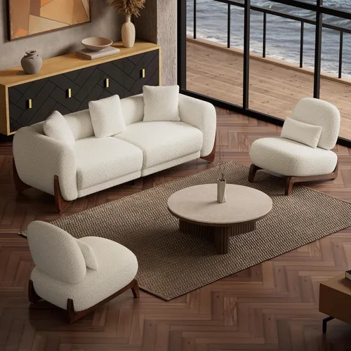 Miniatura 15 de Morden Fort Juego de Sofá Boucle de 2 Piezas, Conjunto de Sofás Tapizados Modernos Duraderos Cómodos Boucle Aptos para Mascotas, Silla sin Brazos