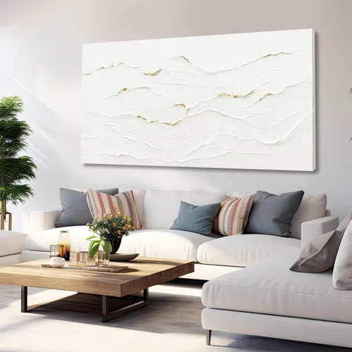 Miniatura 2 de WINKAILIN Pintura blanca, ilustraciones decorativas simples de 29 x 58 pulgadas, arte abstracto de pared para sala de estar, decoración moderna