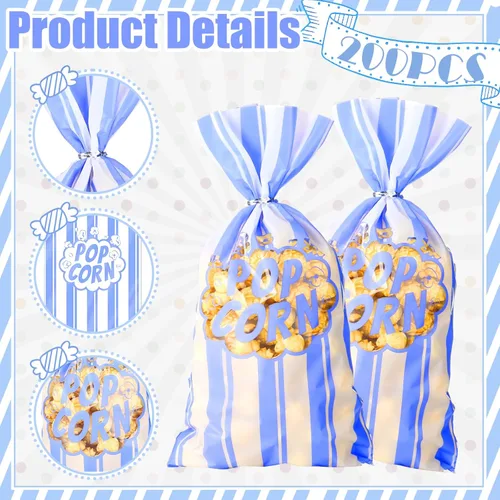 Miniatura 3 de 200 bolsas de palomitas de maíz, bolsas de plástico para máquina de palomitas de maíz, recipientes de maíz con lazos giratorios para carnaval, Pastel