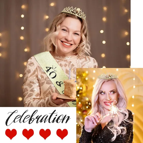 Miniatura 5 de CIEHER Juego de corona dorada para cumpleaños número 40 + banda de 40 y fabulosa + pin de perlas, tiara para decoraciones y regalos de cumpleaños