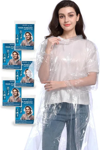 Miniatura 7 de Ponchos de lluvia desechables para adultos, paquete familiar de ponchos de lluvia de emergencia para mujeres y hombres con capucha con cordón