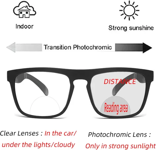 Miniatura 3 de laureles Gafas de lectura bifocales lentes fotocromáticas para hombre, gafas de sol de transición deportivas cuadradas para lectores