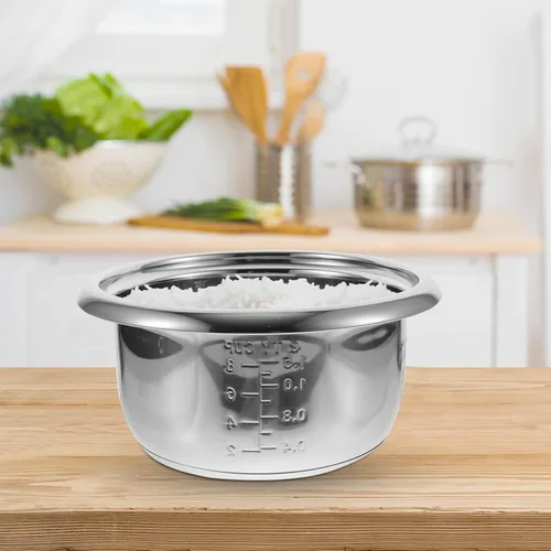 Miniatura 4 de BESTonZON 3L 500W Plata Acero Inoxidable Olla Arrocera Interior Olla De Reemplazo De Revestimiento Antiadherente Arroz Cocción Contenedor De Arroz