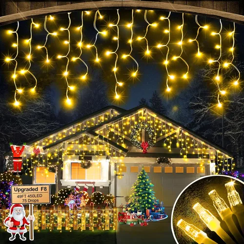 Miniatura 25 de FLVOECN 480 luces LED de Navidad de 49 pies, enchufables, 8 modos con temporizador, luces de hielo regulables, para exteriores, impermeables