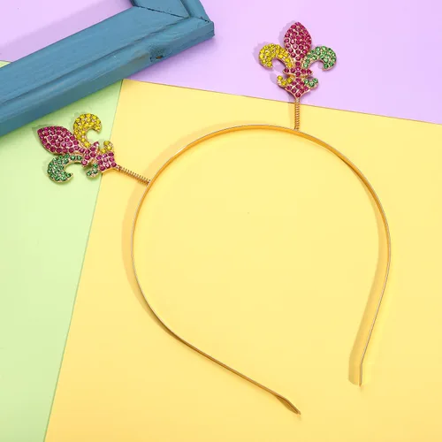 Miniatura 6 de NVENF Diadema de Mardi Gras con diamantes de imitación de flor de lis, máscara de letras de carnaval, aro para el cabello, accesorio para el cabello
