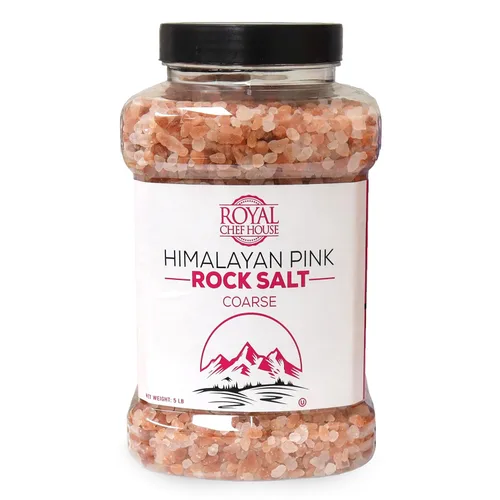 RoyalHouse, Sal rosa del Himalaya de 5 libras de grano grueso a granel en frasco, cristales gourmet puros, natural contiene 84 minerales, adecuada