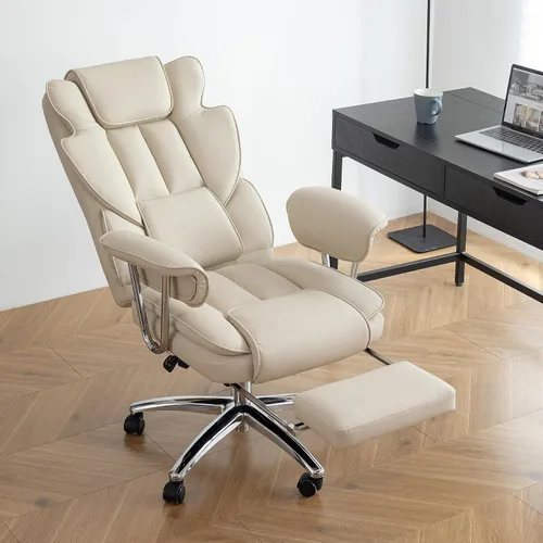 Miniatura 3 de Silla de oficina ejecutiva grande y alta, silla de escritorio giratoria de piel sintética con reposapiés, silla ergonómica de respaldo alto