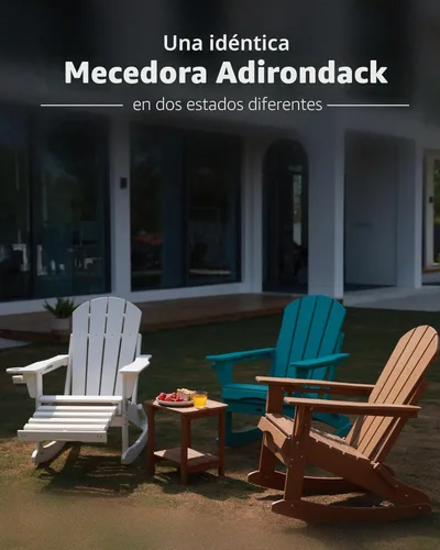 Miniatura 3 de Mecedora plegable Adirondack, silla de patio multifuncional 4 en 1 con otomana retráctil, silla de exterior con textura de madera, silla de césped