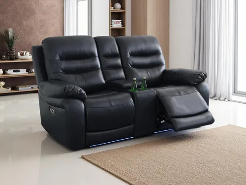 Miniatura 19 de Juego de sofá reclinable eléctrico, seccional de cuero transpirable beige, juego de muebles de sala de estar, 2 piezas, sofá reclinable eléctrico