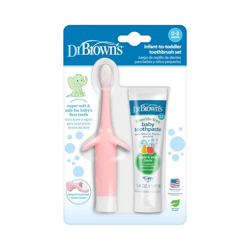 Miniatura 5 de Dr. Brown's Milestones - Botella sorbera de cuello ancho con asas 100% de silicona, botella de fácil agarre y juego de cepillos de dientes